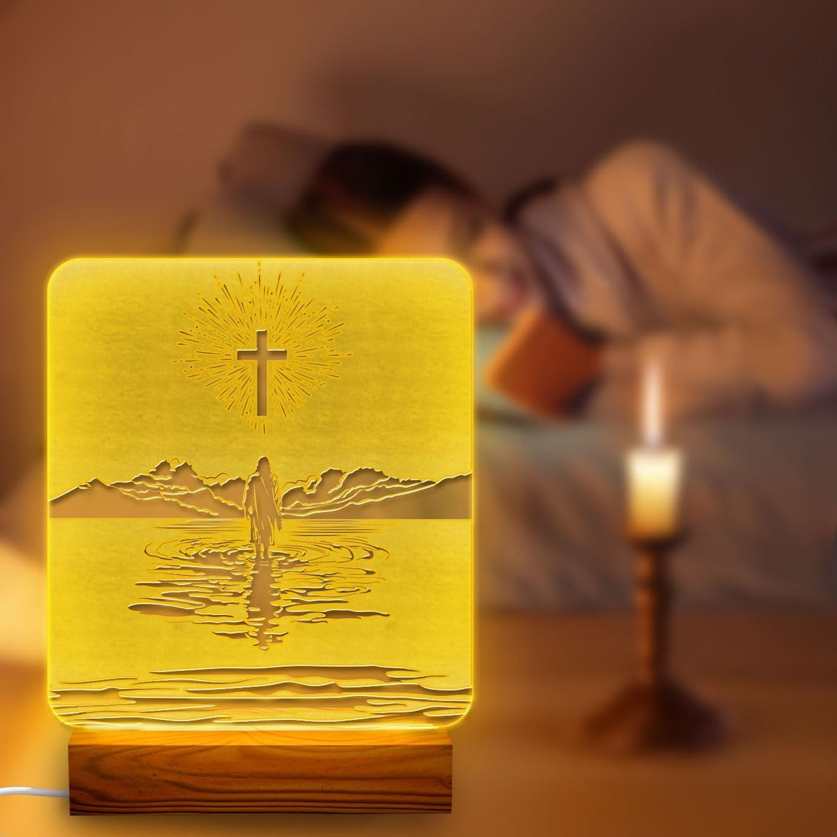 Christian Christmas Gift – LED Night Light with Jesus and Cross Design – Inspirational Christian Home Decor and Encouragement Gift