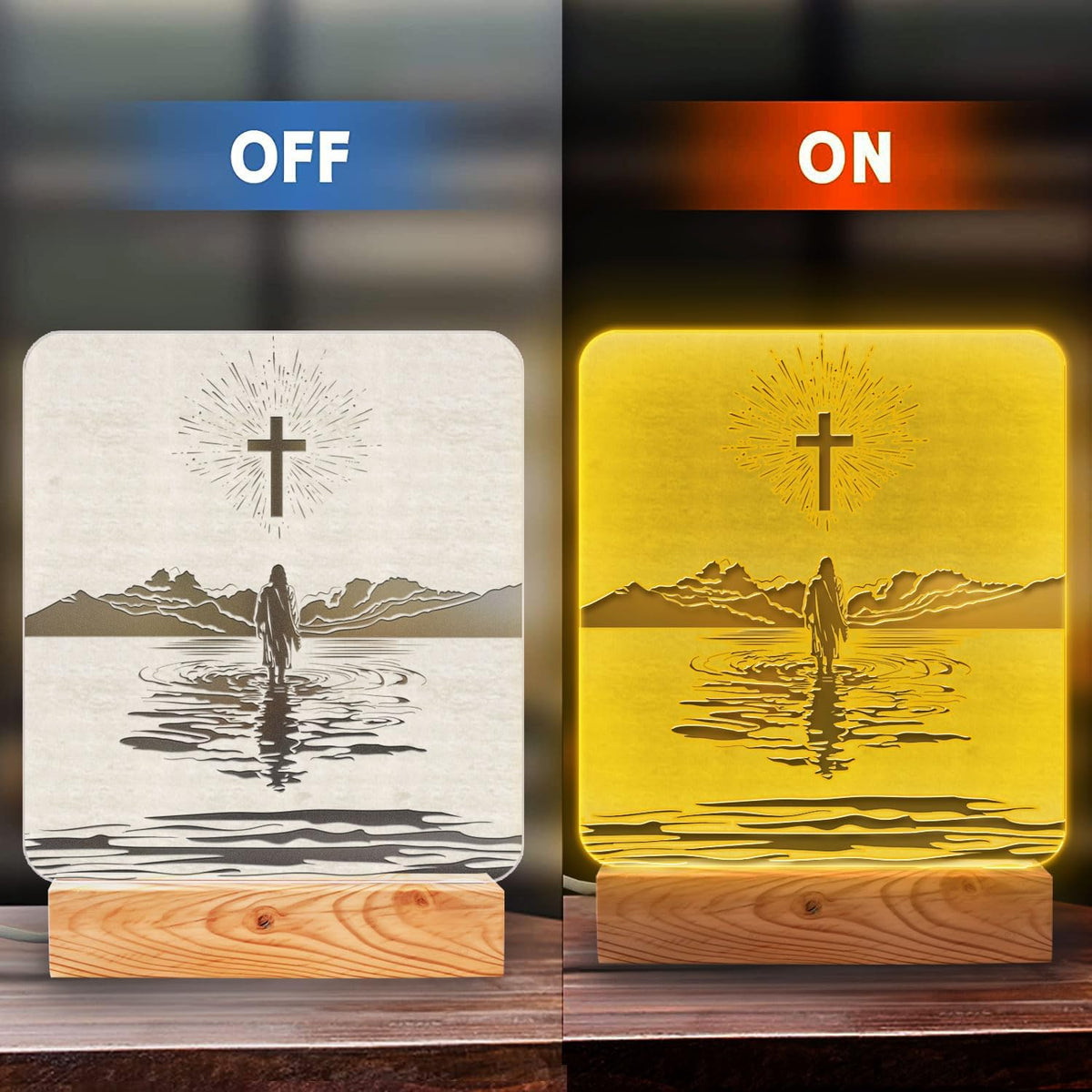 Christian Christmas Gift – LED Night Light with Jesus and Cross Design – Inspirational Christian Home Decor and Encouragement Gift