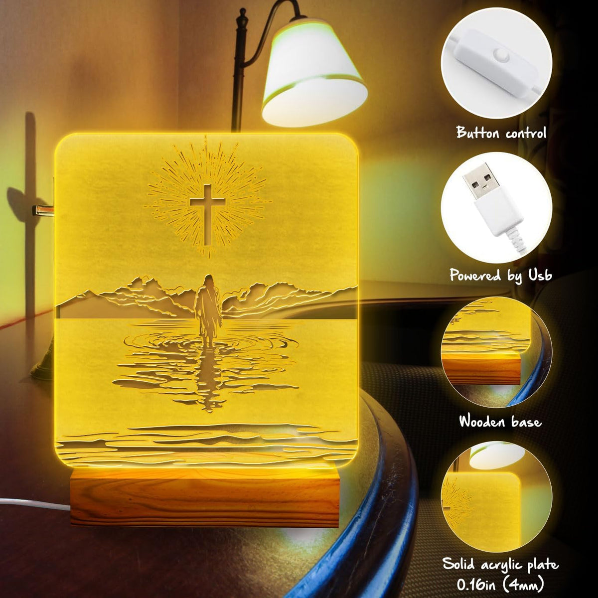 Christian Christmas Gift – LED Night Light with Jesus and Cross Design – Inspirational Christian Home Decor and Encouragement Gift